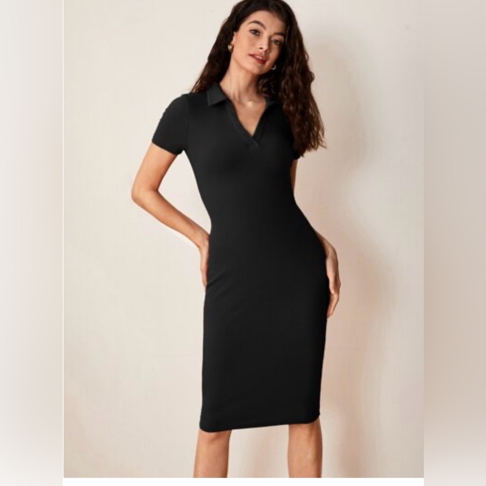 Zara Black Midi Polo Dress size M